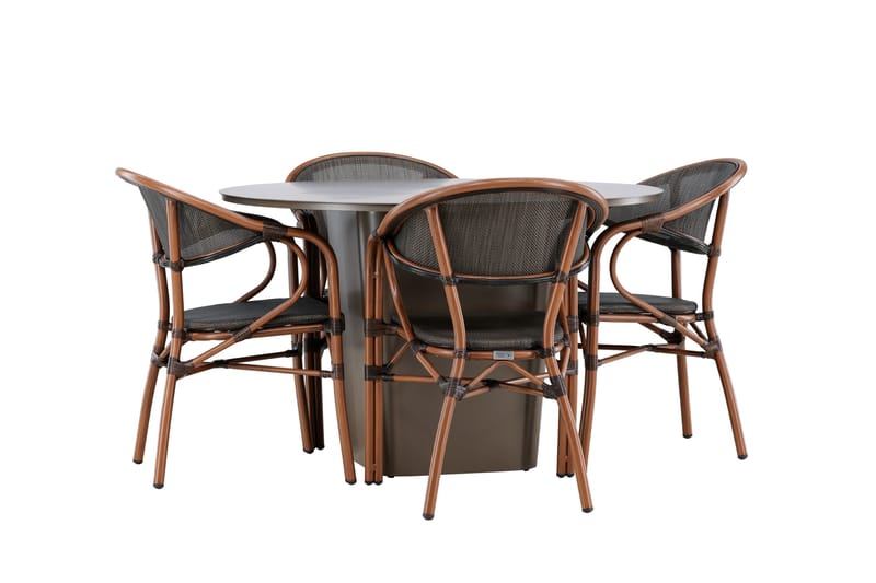 Ruokaryhmä Santa 120 cm Pyöreä 4 Vila Real -tuolilla - Ruskea - Puutarhakalusteet - Ulkoryhmä - Ruokailuryhmät ulos