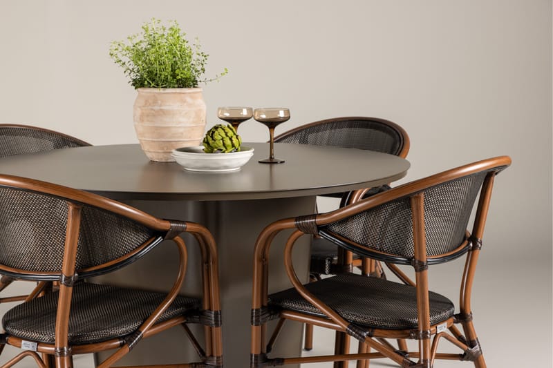 Ruokaryhmä Santa 120 cm Pyöreä 4 Vila Real -tuolilla - Ruskea - Puutarhakalusteet - Ulkoryhmä - Ruokailuryhmät ulos