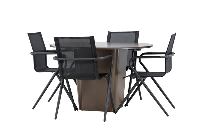 Ruokaryhmä Santa 120 cm Pyöreä 4 Alina-tuolilla - Ruskea - Puutarhakalusteet - Ulkoryhmä - Ruokailuryhmät ulos