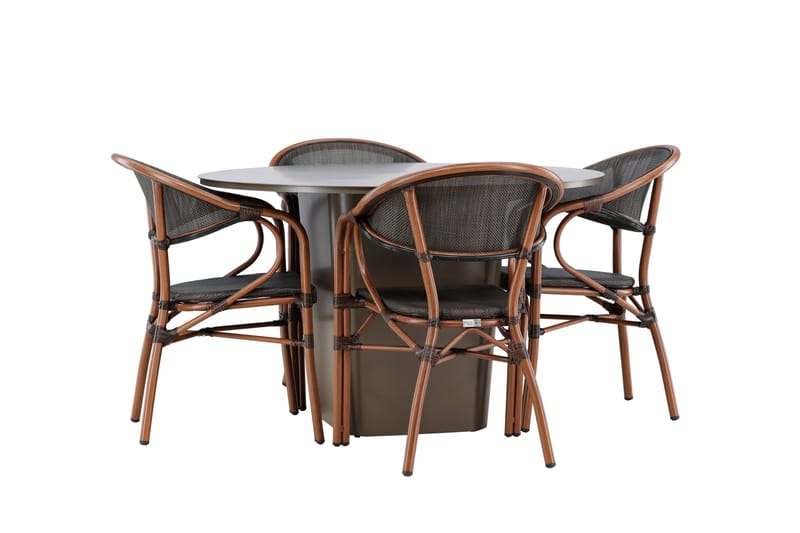 Ruokaryhmä Santa 120 cm Pyöreä 4 Vila Real -tuolilla - Ruskea - Puutarhakalusteet - Ulkoryhmä - Ruokailuryhmät ulos