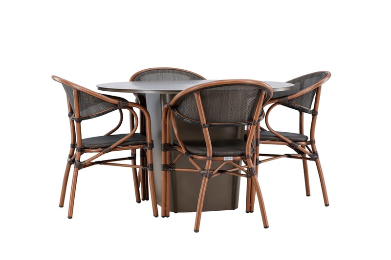 Ruokaryhmä Santa 120 cm Pyöreä 4 Vila Real -tuolilla - Ruskea - Puutarhakalusteet - Ulkoryhmä - Ruokailuryhmät ulos