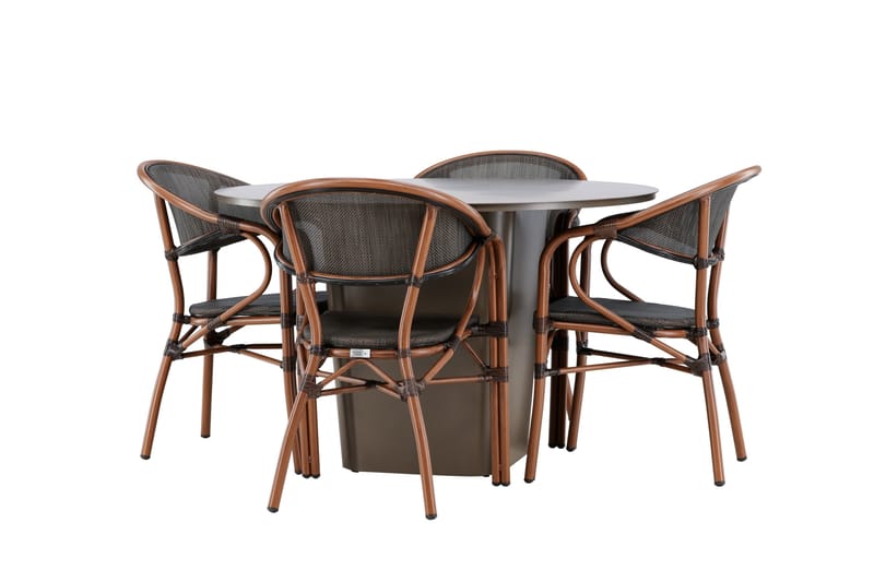 Ruokaryhmä Santa 120 cm Pyöreä 4 Vila Real -tuolilla - Ruskea - Puutarhakalusteet - Ulkoryhmä - Ruokailuryhmät ulos