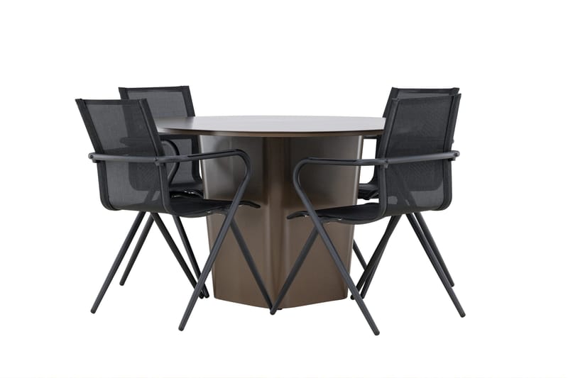 Ruokaryhmä Santa 120 cm Pyöreä 4 Alina-tuolilla - Ruskea - Puutarhakalusteet - Ulkoryhmä - Ruokailuryhmät ulos