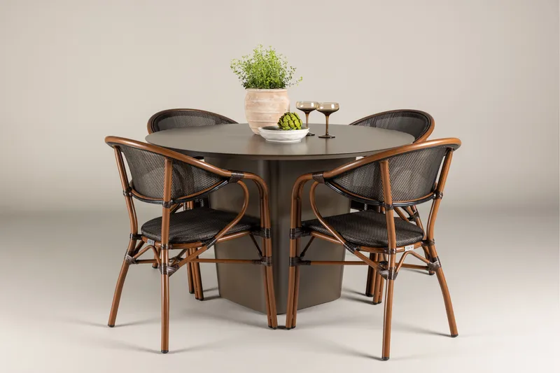 Ruokaryhmä Santa 120 cm Pyöreä 4 Vila Real -tuolilla - Ruskea - Puutarhakalusteet - Ulkoryhmä - Ruokailuryhmät ulos