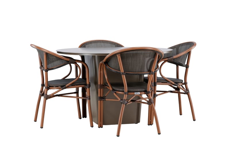 Ruokaryhmä Santa 120 cm Pyöreä 4 Vila Real -tuolilla - Ruskea - Puutarhakalusteet - Ulkoryhmä - Ruokailuryhmät ulos