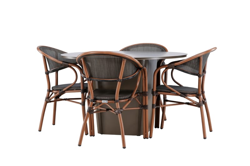 Ruokaryhmä Santa 120 cm Pyöreä 4 Vila Real -tuolilla - Ruskea - Puutarhakalusteet - Ulkoryhmä - Ruokailuryhmät ulos