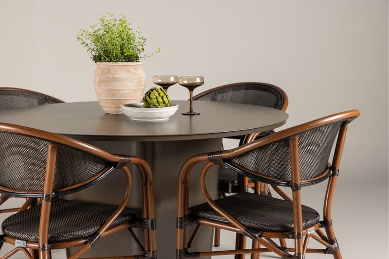 Ruokaryhmä Santa 120 cm Pyöreä 4 Vila Real -tuolilla - Ruskea - Puutarhakalusteet - Ulkoryhmä - Ruokailuryhmät ulos