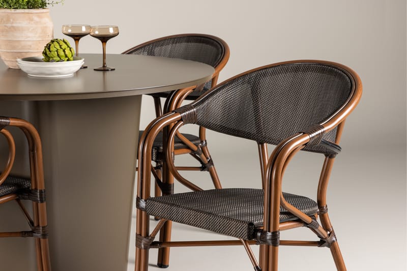 Ruokaryhmä Santa 120 cm Pyöreä 4 Vila Real -tuolilla - Ruskea - Puutarhakalusteet - Ulkoryhmä - Ruokailuryhmät ulos