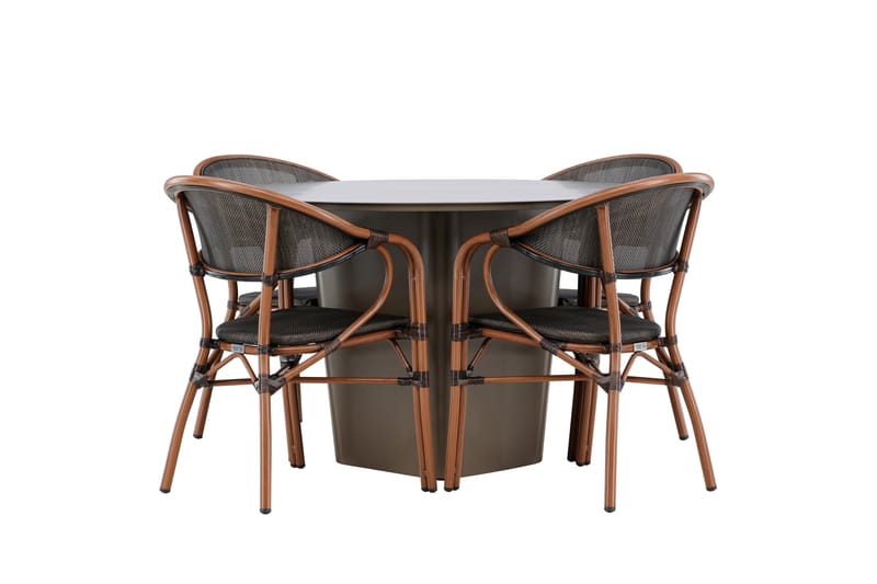 Ruokaryhmä Santa 120 cm Pyöreä 4 Vila Real -tuolilla - Ruskea - Puutarhakalusteet - Ulkoryhmä - Ruokailuryhmät ulos