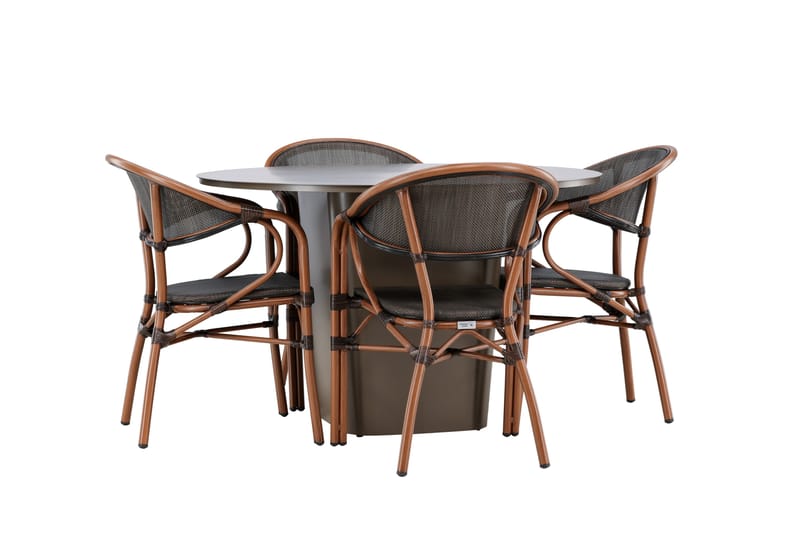 Ruokaryhmä Santa 120 cm Pyöreä 4 Vila Real -tuolilla - Ruskea - Puutarhakalusteet - Ulkoryhmä - Ruokailuryhmät ulos