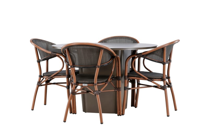 Ruokaryhmä Santa 120 cm Pyöreä 4 Vila Real -tuolilla - Ruskea - Puutarhakalusteet - Ulkoryhmä - Ruokailuryhmät ulos