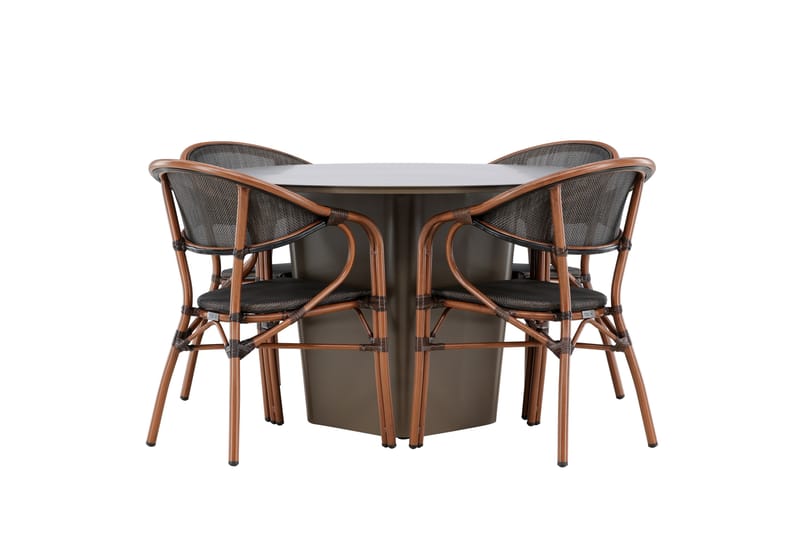 Ruokaryhmä Santa 120 cm Pyöreä 4 Vila Real -tuolilla - Ruskea - Puutarhakalusteet - Ulkoryhmä - Ruokailuryhmät ulos