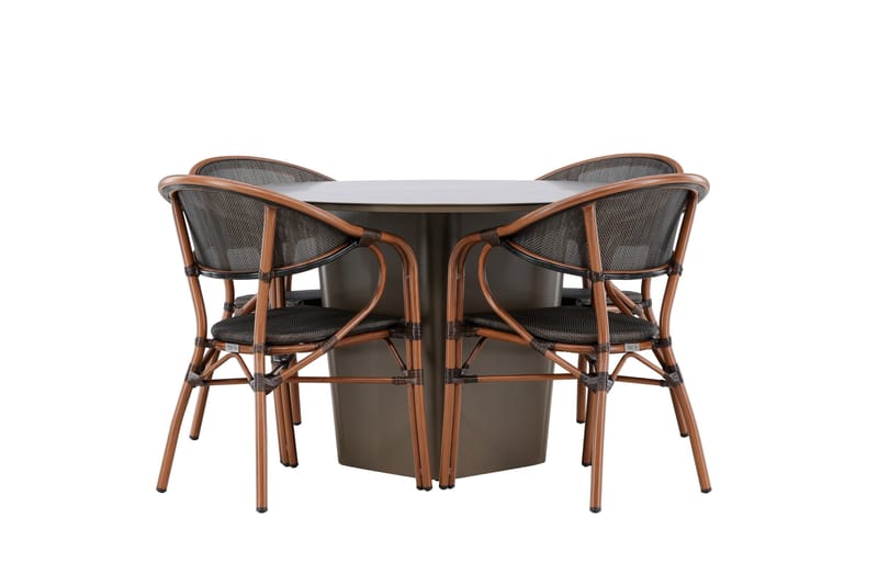 Ruokaryhmä Santa 120 cm Pyöreä 4 Vila Real -tuolilla - Ruskea - Puutarhakalusteet - Ulkoryhmä - Ruokailuryhmät ulos