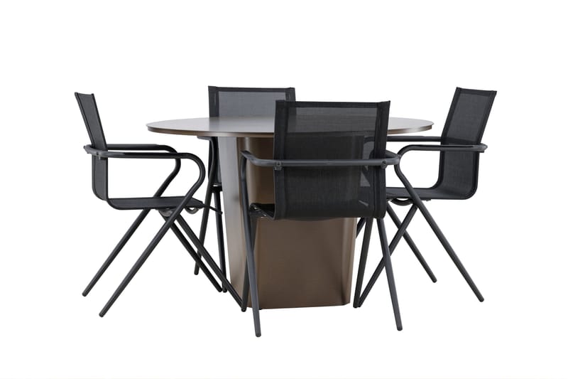 Ruokaryhmä Santa 120 cm Pyöreä 4 Alina-tuolilla - Ruskea - Puutarhakalusteet - Ulkoryhmä - Ruokailuryhmät ulos