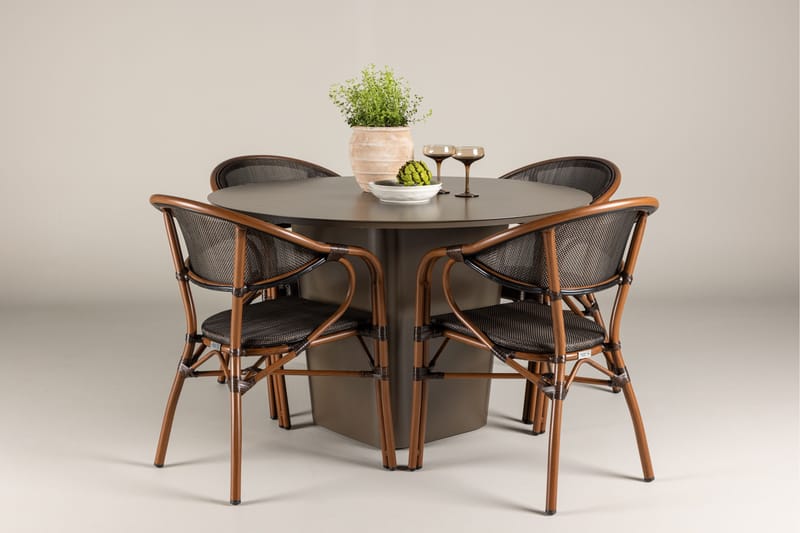 Ruokaryhmä Santa 120 cm Pyöreä 4 Vila Real -tuolilla - Ruskea - Puutarhakalusteet - Ulkoryhmä - Ruokailuryhmät ulos