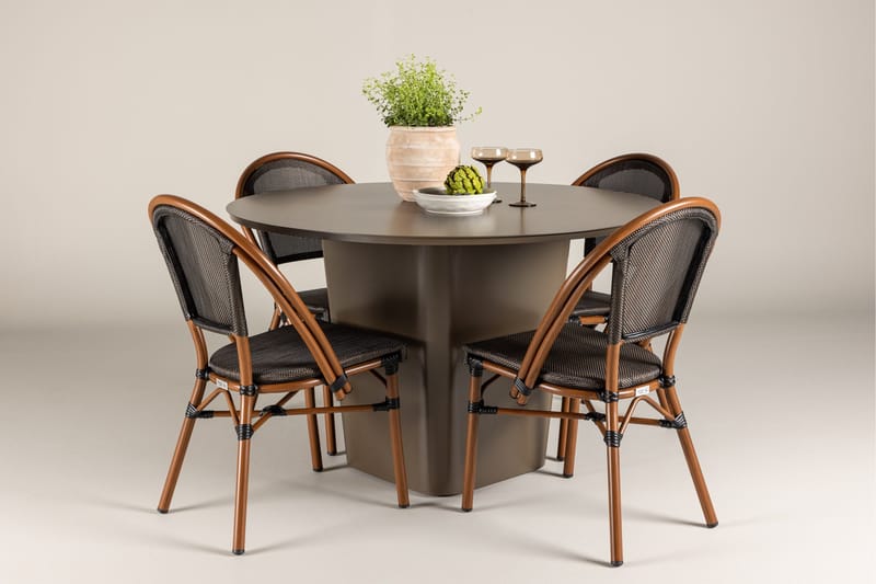 Ruokaryhmä Santa 120 cm Pyöreä 4 Guarda-tuolilla - Ruskea - Puutarhakalusteet - Ulkoryhmä - Ruokailuryhmät ulos