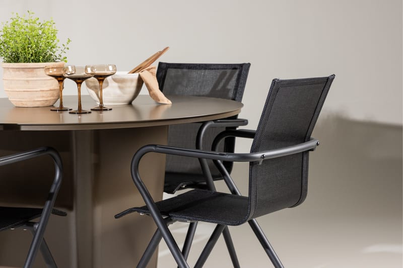 Ruokaryhmä Santa 120 cm Pyöreä 4 Alina-tuolilla - Ruskea - Puutarhakalusteet - Ulkoryhmä - Ruokailuryhmät ulos