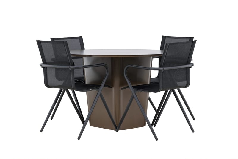 Ruokaryhmä Santa 120 cm Pyöreä 4 Alina-tuolilla - Ruskea - Puutarhakalusteet - Ulkoryhmä - Ruokailuryhmät ulos