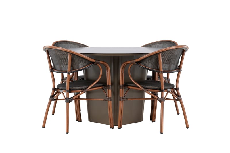 Ruokaryhmä Santa 120 cm Pyöreä 4 Vila Real -tuolilla - Ruskea - Puutarhakalusteet - Ulkoryhmä - Ruokailuryhmät ulos