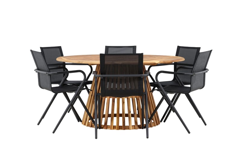 Ruokaryhmä Tucumán 120 cm Pyöreä 6 Alina-tuolilla - Luonnonvärinen - Puutarhakalusteet - Ulkoryhmä - Ruokailuryhmät ulos
