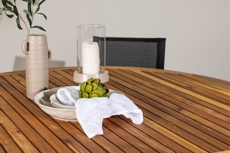 Ruokaryhmä Tucumán 120 cm Pyöreä 6 Alina-tuolilla - Luonnonvärinen - Puutarhakalusteet - Ulkoryhmä - Ruokailuryhmät ulos