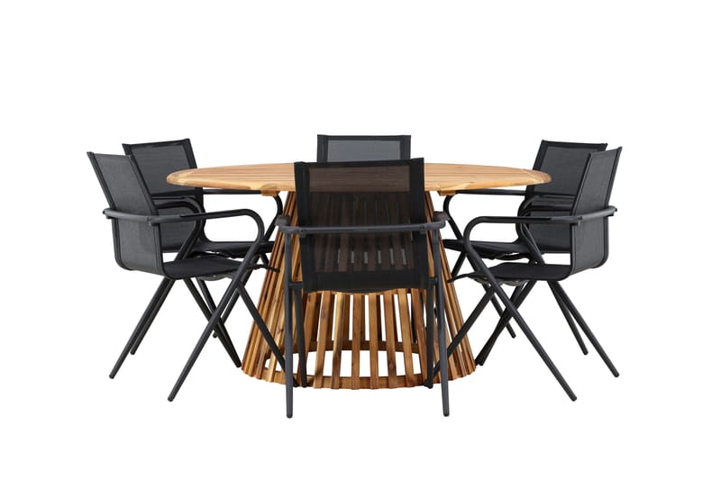 Ruokaryhmä Tucumán 120 cm Pyöreä 6 Alina-tuolilla - Luonnonvärinen - Puutarhakalusteet - Ulkoryhmä - Ruokailuryhmät ulos