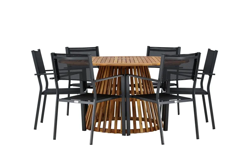 Ruokaryhmä Tucumán 120 cm Pyöreä 6 Copacabana-tuolilla - Luonnonvärinen - Puutarhakalusteet - Ulkoryhmä - Ruokailuryhmät ulos