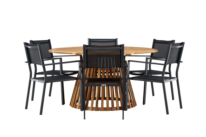 Ruokaryhmä Tucumán 120 cm Pyöreä 6 Copacabana-tuolilla - Luonnonvärinen - Puutarhakalusteet - Ulkoryhmä - Ruokailuryhmät ulos