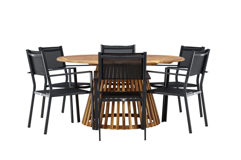 Ruokaryhmä Tucumán 120 cm Pyöreä 6 Copacabana-tuolilla - Luonnonvärinen - Puutarhakalusteet - Ulkoryhmä - Ruokailuryhmät ulos