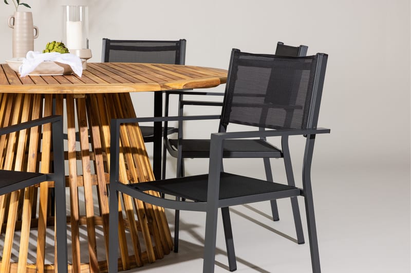 Ruokaryhmä Tucumán 120 cm Pyöreä 6 Copacabana-tuolilla - Luonnonvärinen - Puutarhakalusteet - Ulkoryhmä - Ruokailuryhmät ulos