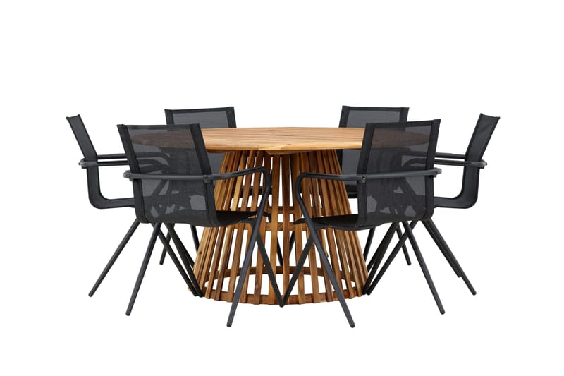 Ruokaryhmä Tucumán 120 cm Pyöreä 6 Alina-tuolilla - Luonnonvärinen - Puutarhakalusteet - Ulkoryhmä - Ruokailuryhmät ulos