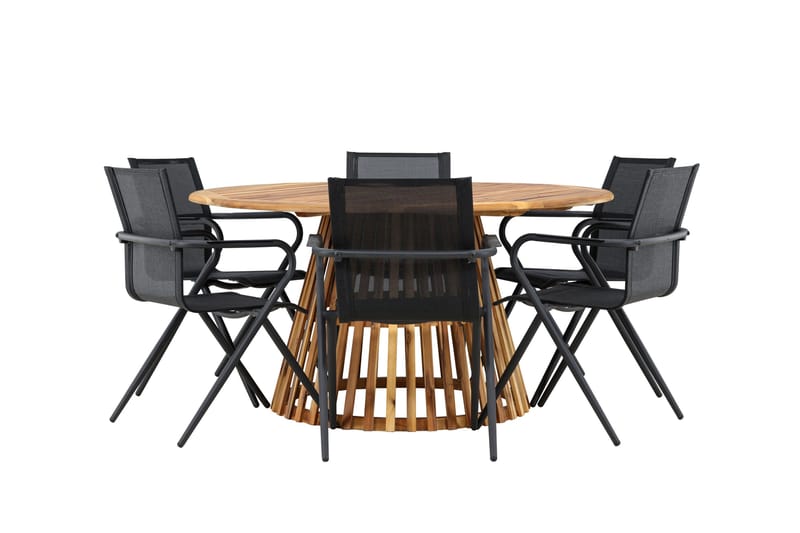 Ruokaryhmä Tucumán 120 cm Pyöreä 6 Alina-tuolilla - Luonnonvärinen - Puutarhakalusteet - Ulkoryhmä - Ruokailuryhmät ulos