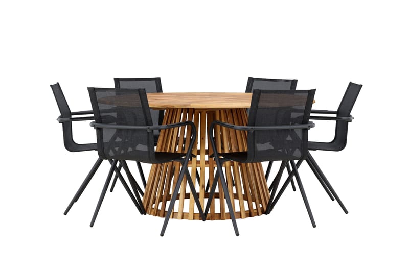 Ruokaryhmä Tucumán 120 cm Pyöreä 6 Alina-tuolilla - Luonnonvärinen - Puutarhakalusteet - Ulkoryhmä - Ruokailuryhmät ulos