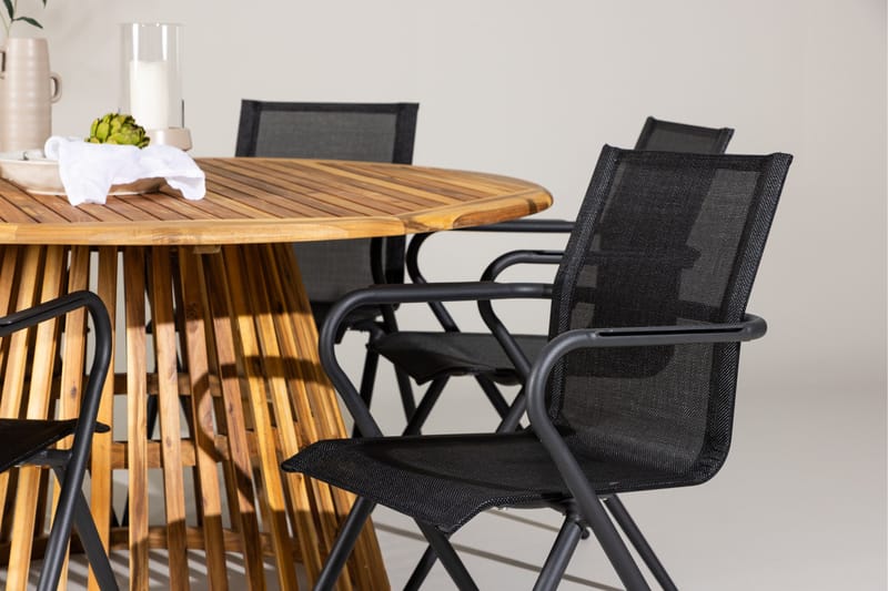 Ruokaryhmä Tucumán 120 cm Pyöreä 6 Alina-tuolilla - Luonnonvärinen - Puutarhakalusteet - Ulkoryhmä - Ruokailuryhmät ulos