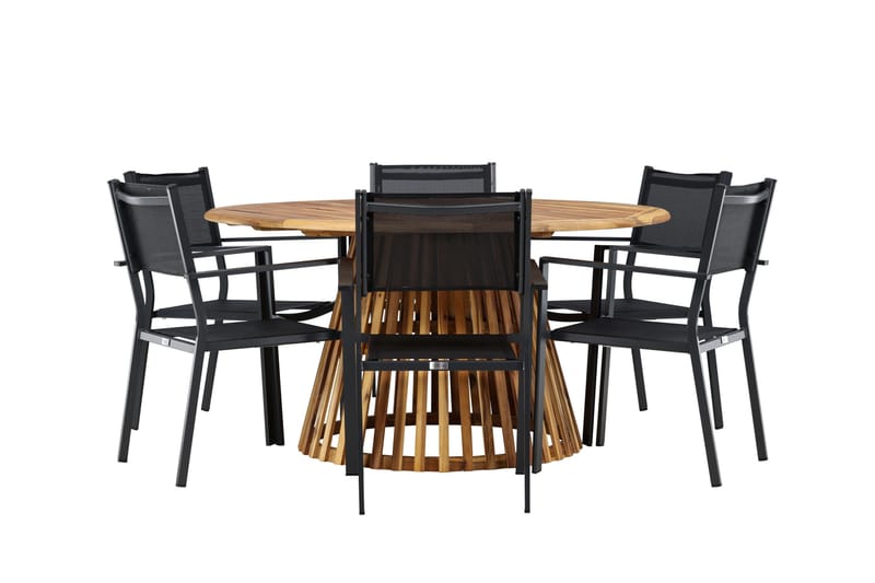 Ruokaryhmä Tucumán 120 cm Pyöreä 6 Copacabana-tuolilla - Luonnonvärinen - Puutarhakalusteet - Ulkoryhmä - Ruokailuryhmät ulos