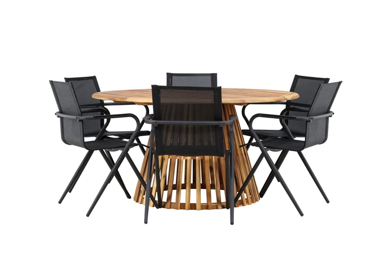 Ruokaryhmä Tucumán 120 cm Pyöreä 6 Alina-tuolilla - Luonnonvärinen - Puutarhakalusteet - Ulkoryhmä - Ruokailuryhmät ulos