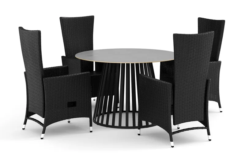 Sensi ulkoruokailuryhmä 120 cm, 4 Jenny ruokatuolia, Musta