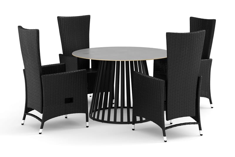 Sensi ulkoruokailuryhmä 120 cm, 4 Jenny-ruokatuolia, Musta