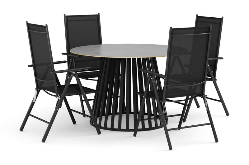Sensi-ulkoruokailuryhmä 120 cm, 4 Maggie-säätötuolia, Musta