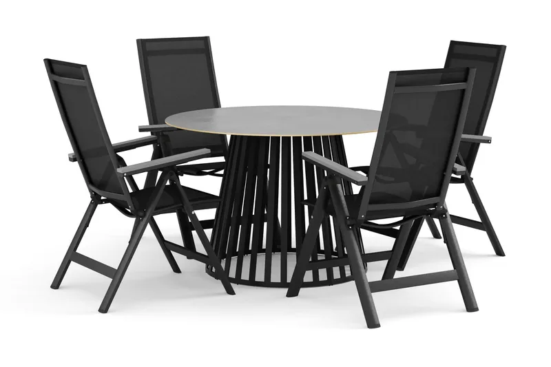Sensi-ulkoruokailuryhmä 120 cm, 4 Monaco Light -säätötuolia, Musta
