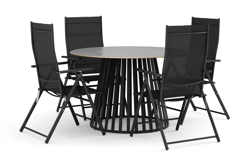 Sensi ulkoruokailuryhmä 120 cm, 4 säätötuolia, Musta