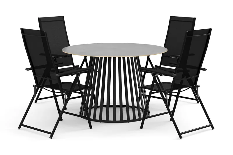 Sensi ulkoruokailuryhmä 120 cm, 4 Sanna säätötuolia, Musta