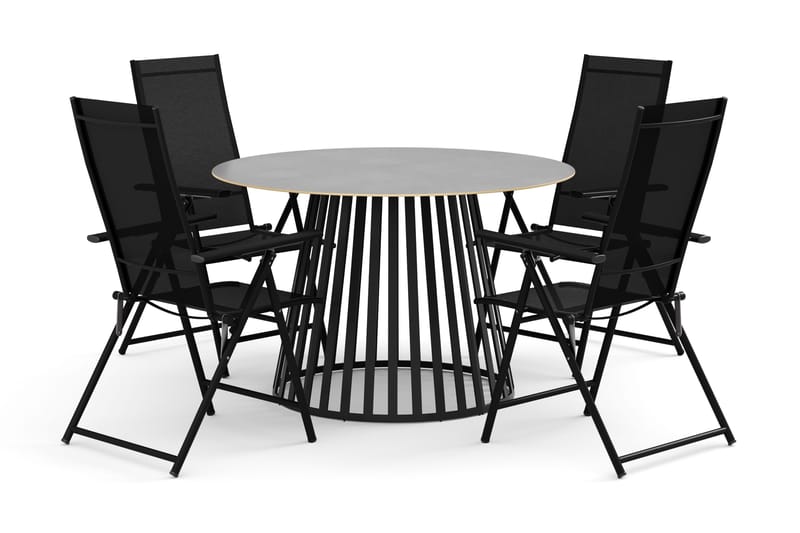 Sensi-ulkoruokailuryhmä 120 cm, 4 Sanna-säätötuolia, Musta