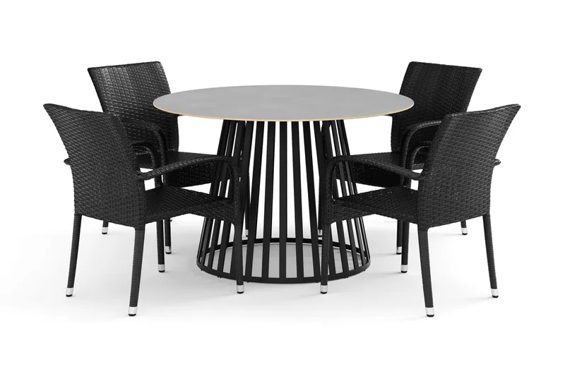 Sensi ulkoruokailuryhmä 120 cm, 4 Thor Light -ulkopuutarhanojatuolia, Musta