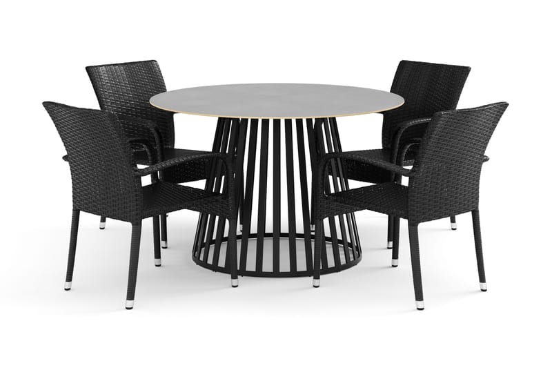 Sensi ulkoruokailuryhmä 120 cm, 4 Thor Light -ulkopuutarhanojatuolia, Musta