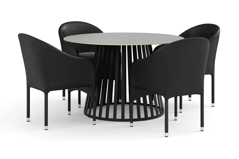 Sensi ulkoruokailuryhmä 120 cm, 4 Thor nojatuolia, Musta