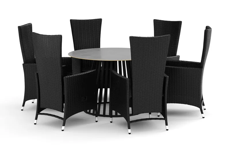 Sensi ulkoruokailuryhmä 120 cm, 6 Jenny ruokatuolia, Musta