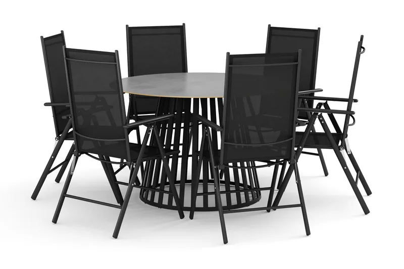 Sensi ulkoruokailuryhmä 120 cm, 6 Maggie säätötuolia, Musta