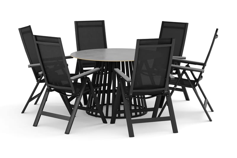 Sensi ulkoruokailuryhmä 120 cm, 6 Monaco Light -säätötuolia, Musta