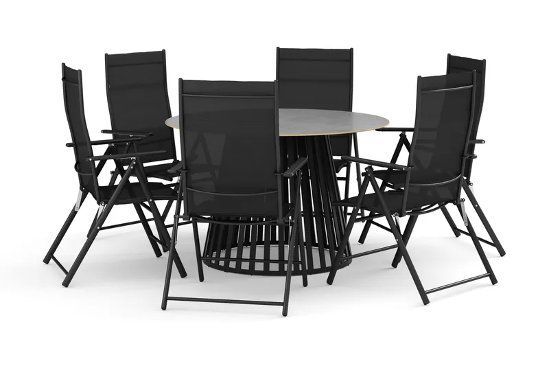 Sensi ulkoruokailuryhmä 120 cm, 6 säätötuolia, Musta